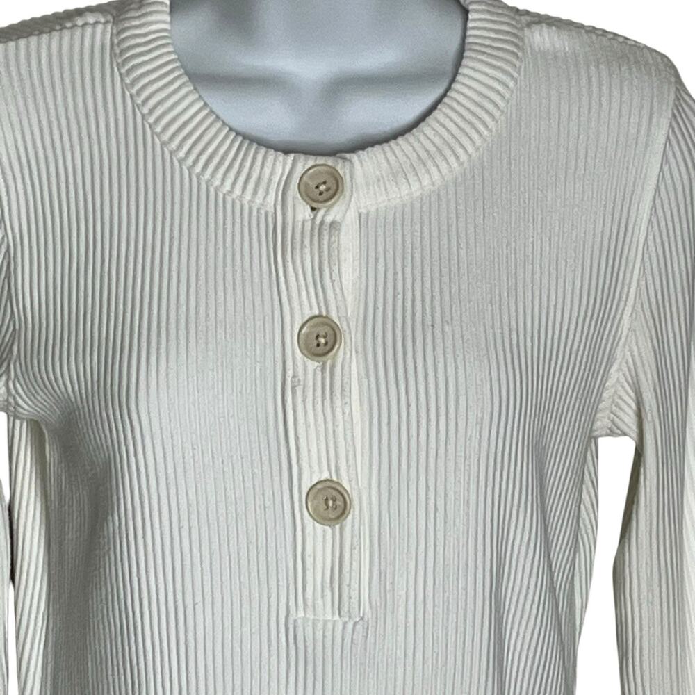 Club Monaco Henley Ottoman Top Size S Long Sleeve Crew Neck Ecru Coastal Soft - Picture 4 of 12